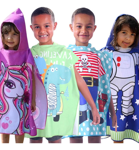 Toalha Poncho Com Capuz Infantil Praia/piscina