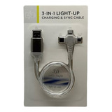Cable Cargador Iluminado 3 En 1  Ligthning, Micro Usb Y C
