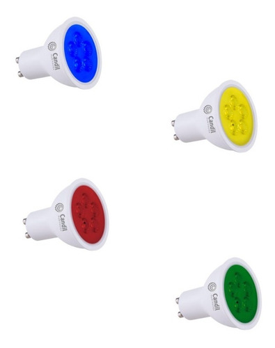 Pack 10 Dicroica Led 4,5w Candil Azul Rojo Amarillo Verde