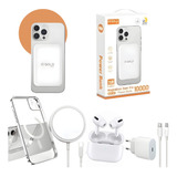 Kit5 Powerbank 10000 + Carregador + Indução + Fone + Capinha