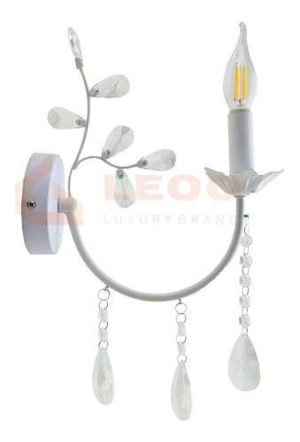 Farol Aplique Metal Blanco Cristal Bisel Incluye Ampoll Led 