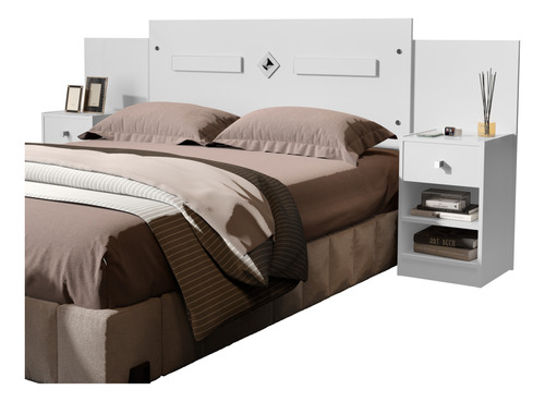 Cabeceira Lara Com Mesa Lateral Cama Box Casal 140 Queen 160