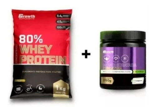 Kit Combo Whey Protein 80% + Creatina 250g Creapure Growth
