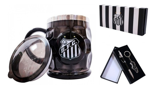 Kit Caneca Térmica Inox Caneta Chaveiro Santos Oficial