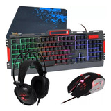 Combo Gamer Teclado Luces Mouse 6 Botones Audífonos Base Met