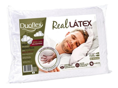 Travesseiro Real Latex Duoflex- Ls1100 50x70x16cm Alto 