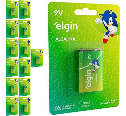 14 Baterias Alcalina 9v Quadrada Retangular Elgin 14 Cart