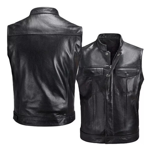 Chamarra De Piel E Biker, Chaleco Motero Para Hombre,black