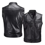 Chamarra De Piel E Biker, Chaleco Motero Para Hombre,black