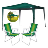 Kit Praia Tenda Gazebo Verde Oxford + 2 Cadeiras Coloridas