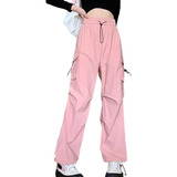 Elástico Pantalones Cargo Joggers Tiro Alto De Mujer Casual