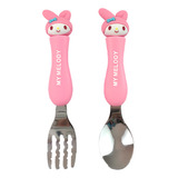 Juego De Cubiertos X 2 Pcs Portatil Sanrio Kuromi Kawai 5801 Color Rosa My Melody