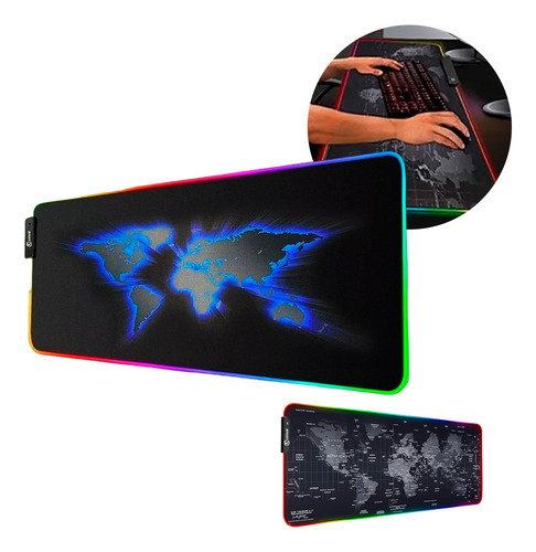 Mouse Pad Gamer Rgb Retroiluminado Usb Mapa Xinua 80x30 Cm