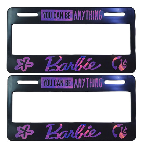 Set 2 Portaplacas Barbie Tornasol Universal Auto/camioneta 