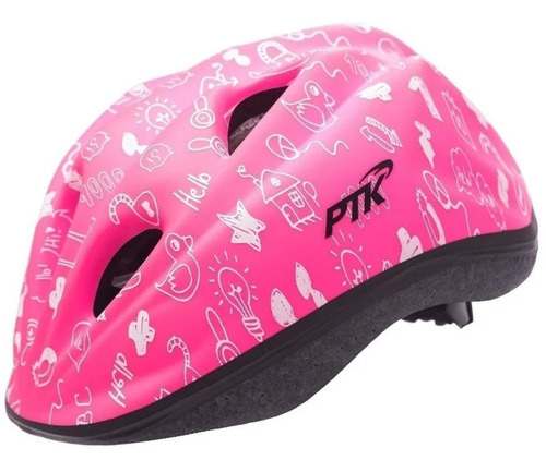 Capacete Bicicleta Iantil Ptk Ajustável Crianças Cor Rosa/branco Diversão Tamanho 50/56 5a12 Anos