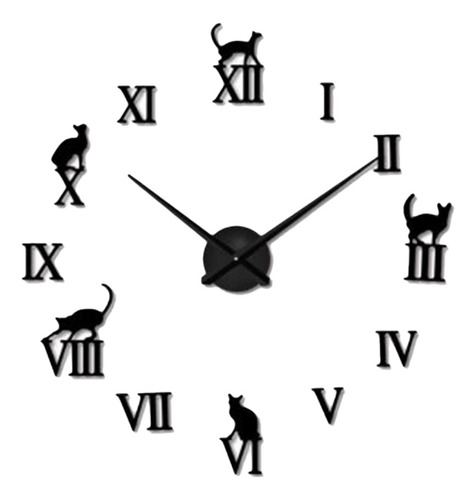 Reloj De Pared Negro Con Diseño De Gato Hecho A Mano, Modern