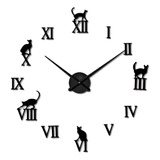 Reloj De Pared Negro Con Diseño De Gato Hecho A Mano, Modern