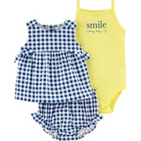 Set Carters Conjunto Niña Bebé Gingham 3 Piezas