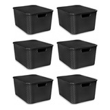 Caixa Plastica Organizadora Rattan Preta 7 Litros Kit 6 Unid