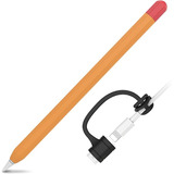 Funda De Silicona Apple Pencil 1st Gen Y Adapt Cable Naranja