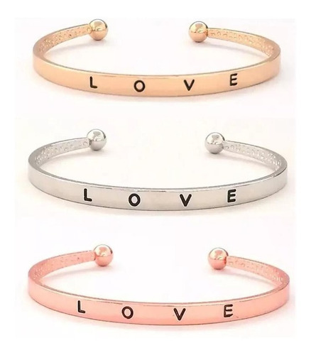 Pulsera Esclava Mujer Brazalete Acero Abierta Love Oro Rosa