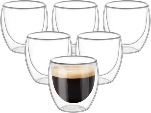 Double Wall Cups Glass 8 Oz - Set Of 6, Insulated Thermal...