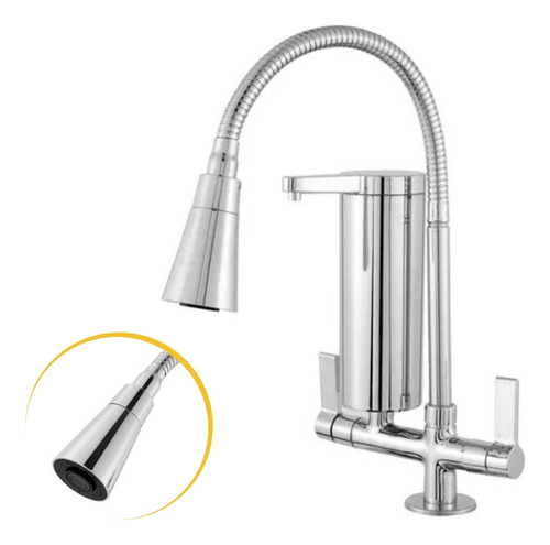 Torneira Gourmet Com Filtro Bancada Cromada Flexível 2 Jatos
