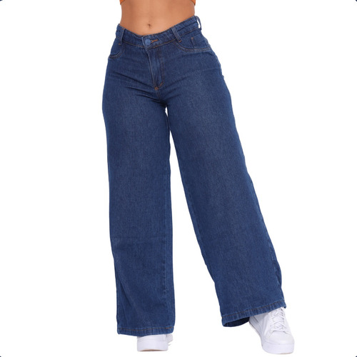 Calça Jeans Wide Leg Feminina Cintura Alta Sem Lycra 