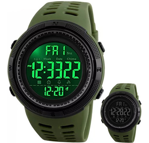 Reloj Deportivo Skmei 1251 Digital G A Prueba De Agua Para Hombre, Color Negro Con Bisel, Color Más Verde Militar Skm-1251, Color De Fondo Negro