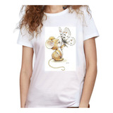 Camiseta Dama Estampada ilustracion Raton Mariposa