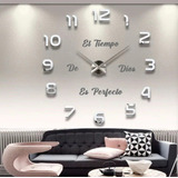 Reloj De Pared 3d + Frase En Vinilo Color Plateado 