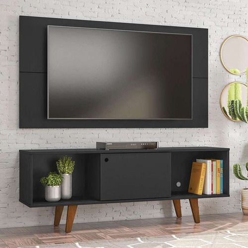 Rack Com Painel Para Tv Até 42 Polegadas Salah Preto 135 Cm