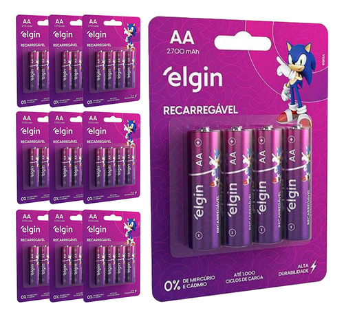 40 Pilhas Recarregaveis Aa 2700 Mah Elgin 10 Cartelas C/4 Un