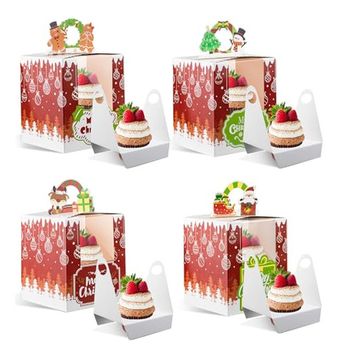 24 Cajas Individuales Para Cupcakes De Navidad, Cajas Indivi