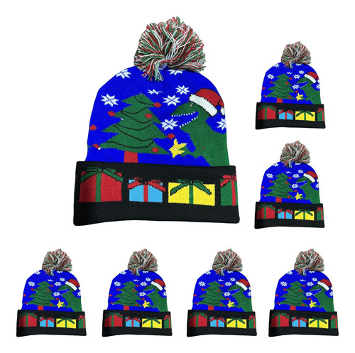 Lote 7pcs Gorro Navidad Con Luz Led Regalo Navideño Mayoreo