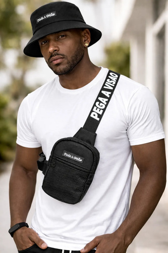 Kit Chapeu Bucket + Shoulder Bag Mini Bolsa Pega A Visao