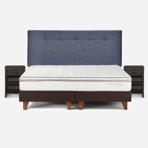 Cama Europea Classique+ 2 Plazas +respaldo Y Veladores Denim