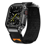 Malla De Nylon+funda Para Apple Watch 45mm M Negro