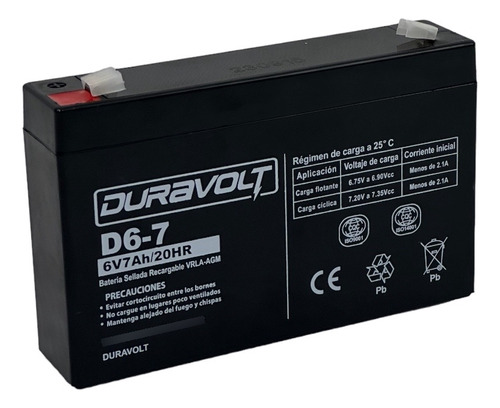 Bateria Recargable 6v 7amp Sellada Duravolt Dur-d6-7 Carrito