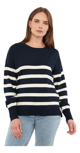 Sweater Mujer Crew Neck Navy Lineas Crudas Corona