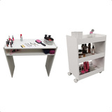 Kit Mesinha Manicure + Carrinho Auxiliar Com Rodinhas