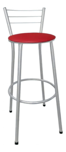 Banqueta Cadeira Prata Média 60cm Para Cozinha Bar Balcão Acabamento Da Estrutura Lacado Cor Vermelho