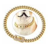 Collar De Perro Dorado 18k Con Diamantes Y Diseño Seguro