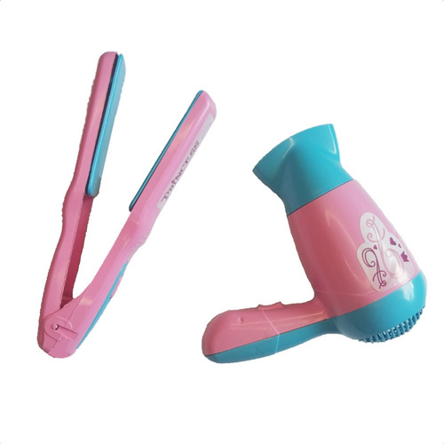 Kit Salao De Cabelo C/ Secador E Chapinha Infantil Brinquedo