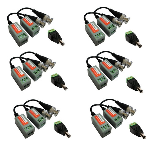 6 Pares Video Balun Parafuso P/ Cftv + 6 Conectores P4 Macho