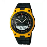 Relógio De Pulso Casio Collection Aw-80 Com Corpo Amarelo,  Analógico-digital, Para Sem Gênero, Fundo  Preto, Com Correia De Resina Cor Preto, Agulhas Cor Prateado E Branco, Subdials De Cor Preto E Ci