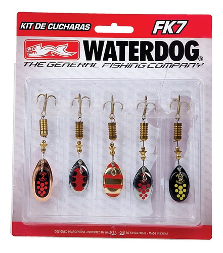 Kit 5 Cucharas Waterdog Spinning Mosca Giratorias Trucha Fk7