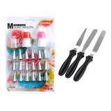 Kit Pasteleria Set De 3 Espatulas + Set X24u Boquillas Picos