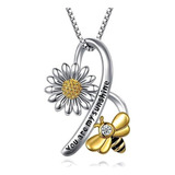 Collar Plata Fina 925 Girasol & Abeja Infinito Baño Oro