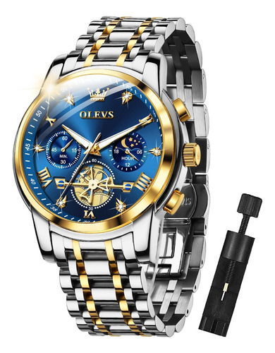 Olevs Relojes Para Hombre Cronógrafo De Diamante Azul Reloj 